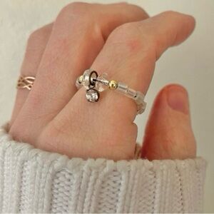 Handmade “Khione” Clear Rhinestone Fidget Ring Seed Bead Crystal Spinner Tactil